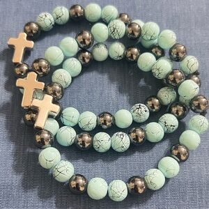 Blue and black zinc cross bracelet